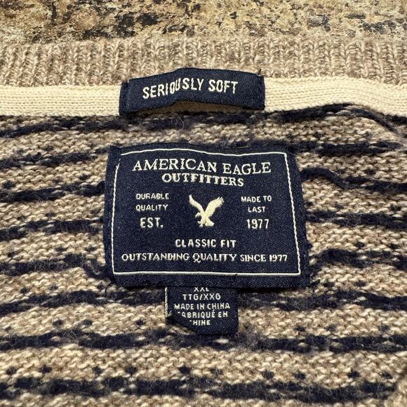 American Eagle Mens Sweater Wool Blend Seriously Soft Grandpa Brown Size XXL IZ - Picture 3 of 5